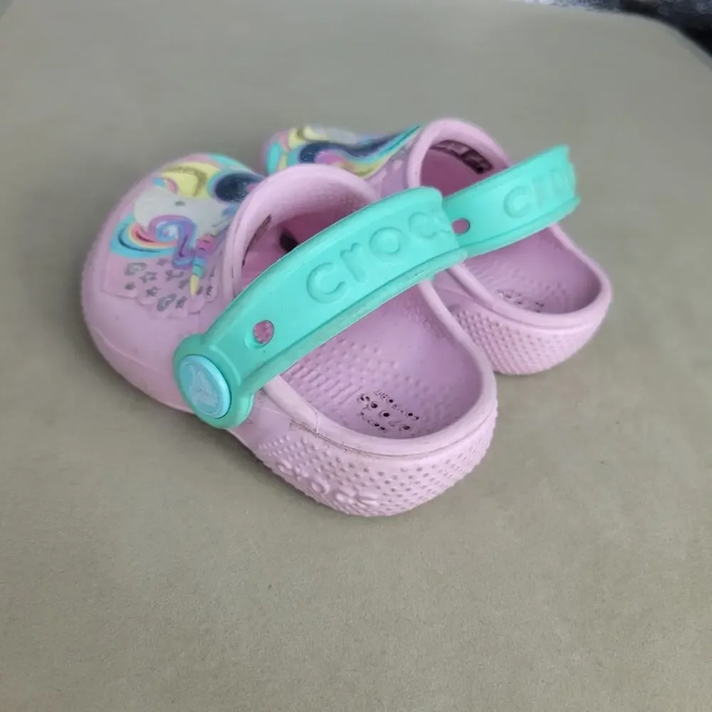 Fun Lab Unicorn Crocs Shoes Baby Girls Size‎ 4 Pink Clog Slip On Comfort Sandals